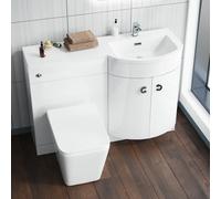 Nes Home 1100 mm Basin White Right Hand Vanity Unit And Wc Toilet Sink Cabinet Combination