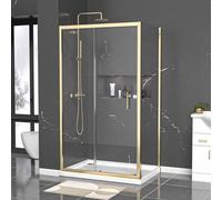 Nes Home 1100 X 700mm Shower Enclosure Sliding Door & Side Panel Brushed Brass