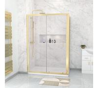 Nes Home 1100 x 800mm Shower Enclosure Sliding Door, Panel & Tray Brushed Brass