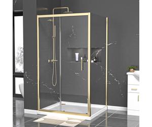 Nes Home 1100 x 900mm Shower Enclosure Sliding Door, Panel & Tray Brushed Brass
