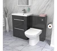 Nes Home 1100mm Dark Grey 2 Drawer Vanity Basin Unit, WC & Curved BTW Toilet
