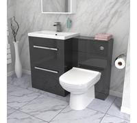 Nes Home 1100mm Dark Grey 2 Drawer Vanity Basin Unit, Wc & Curved Btw Toilet