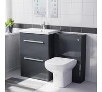 Nes Home 1100mm Dark Grey Basin Vanity With WC Unit & Rimless Soft Close Toilet