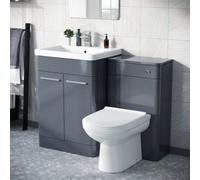 Nes Home 1100mm Freestanding Basin Vanity Unit, Wc Unit & Btw Toilet Steel Grey