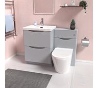 Nes Home 1100mm Freestanding Matte Grey Basin Vanity, Wc & Round Btw Toilet