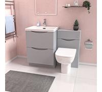 Nes Home 1100mm Freestanding Matte Grey Vanity Cabinet, Wc & Rimless Modern Btw Toilet
