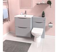 Nes Home 1100mm Freestanding Matte Grey Vanity Cabinet, Wc & Round Btw Toilet