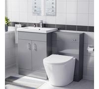 Nes Home 1100mm Grey Basin Vanity Cabinet, Wc Unit & Round Back To Wall Toilet