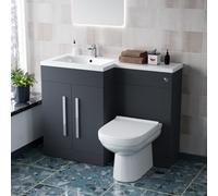 Nes Home 1100mm Left Hand Dark Matte Grey Basin Vanity WC Unit & Back to Wall Toilet