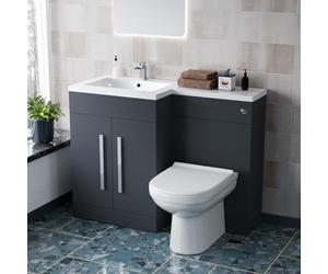 Nes Home 1100mm Left Hand Dark Matte Grey Basin Vanity WC Unit & Back to Wall Toilet