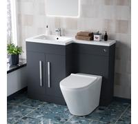 Nes Home 1100mm LH Dark Matte Grey Basin Vanity WC Unit & Rimless Back to Wall Toilet