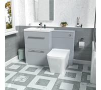 Nes Home 1100mm Matte Grey 2 Drawers Basin Vanity, WC Unit & Back To Wall Toilet