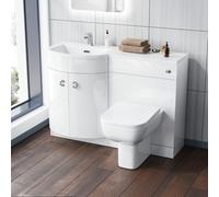 Nes Home 1100mm P Shaped Lh White Vanity Basin Cabinet Wc Unit And Rimless Btw Toilet
