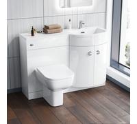 Nes Home 1100mm P Shaped Right Hand White Vanity Basin Cabinet Wc Unit And Rimless Btw Toilet