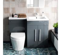 Nes Home 1100mm Rh Freestanding Grey Vanity With Btw Rimless Toilet, Wc & Basin