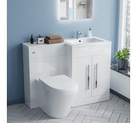 Nes Home 1100mm RH Vanity Sink Unit & Back-to-Wall Rimless Toilet - Gloss White, Contemporary
