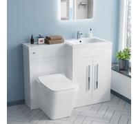Nes Home 1100mm RH White Basin Vanity Unit WC BTW Rimless Toilet Flat Pack