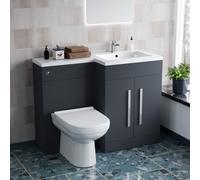 Nes Home 1100mm Right Hand Dark Matte Grey Basin Vanity WC Unit & Back to Wall Toilet