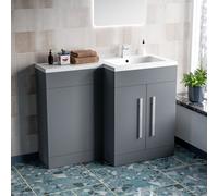 Nes Home 1100mm Right Hand Matte Grey Bathroom Basin Combination Vanity Unit