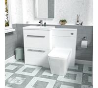 Nes Home 1100mm White 2 Drawers Basin Vanity, Wc Unit & Back To Wall Toilet