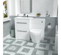 Nes Home 1100mm White Basin Vanity Cabinet, Wc Unit & Back To Wall Toilet