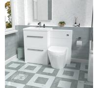 Nes Home 1100mm White Basin Vanity Cabinet, WC Unit & Back To Wall Toilet