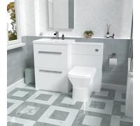 Nes Home 1100mm White Basin Vanity Cabinet, WC Unit, Rimless Back To Wall Toilet