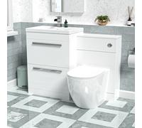 Nes Home 1100mm White Basin Vanity Cabinet, WC Unit & Round Back To Wall Toilet