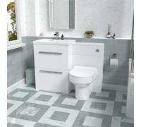 Nes Home 1100mm White Drawers Basin Vanity, WC Unit, Back To Wall Comfort Toilet