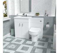 Nes Home 1100mm White Vanity Basin Cabinet, Wc Unit & Back To Wall Toilet