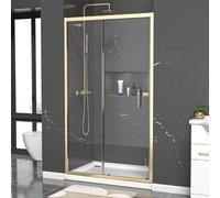 Nes Home 1100mm X 1850mm Shower Enclosure 6mm Glass Slider Door Brushed Brass