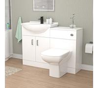 Nes Home 1150mm White Basin Vanity, Wc Unit & White Rimless Btw Toilet