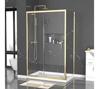 Nes Home 1200 x 700mm Shower Enclosure Sliding Door & Side Panel Brushed Brass