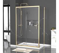 Nes Home 1200 X 800mm Brushed Brass Framed Shower Enclosure Sliding Door, Panel & Tray