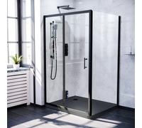 Nes Home 1200mm Black Sliding Door 760mm Frameless Side Panel & Slate Grey Tray