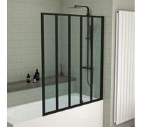 Nes Home 1200x1400mm Bathtub Screen, 4mm Clear Glass - Black Aluminium