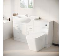 Nes Home 1350mm Floor Standing White Cabinet WC Unit & Square BTW Toilet