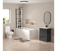 Nes Home 1500mm Bath With Grid Screen & Exposed Shower Vanity With Toilet & Taps