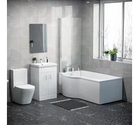 Nes Home 1500mm Lh P Shaped Bath, Front Panel, Screen With 500mm Vanity & Toilet