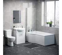 Nes Home 1500mm Lh P Shaped Bath, Front Panel & Screen With Vanity & Toilet