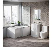 Nes Home 1500mm Rh L-Shaped Bath, Front Panel, Screen With 500mm Vanity & Toilet