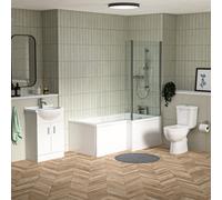 Nes Home 1500mm Rh L Shaped Bath, Front Panel & Screen With Vanity & Toilet