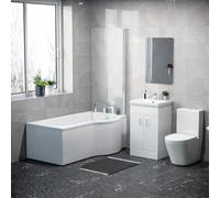 Nes Home 1500mm Rh P Shaped Bath, Front Panel, Screen With 500mm Vanity & Toilet