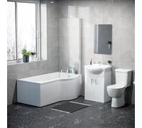Nes Home 1500mm Rh P Shaped Bath, Front Panel & Screen With Vanity & Toilet