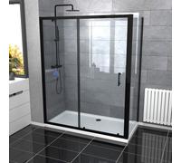 Nes Home 1600 Black Shower Sliding Door, 900 Side Panel & Tray