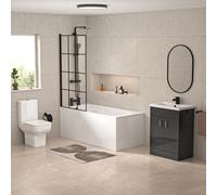 Nes Home 1600mm Bath With Grid Screen, Exposed Shower, Vanity With Toilet & Taps