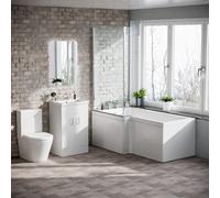Nes Home 1600mm Lh L Shaped Bath, Front Panel, Screen With 500mm Vanity & Toilet