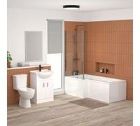 Nes Home 1600mm Lh L Shaped Bath, Front Panel & Screen With Vanity & Toilet
