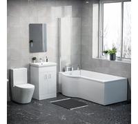 Nes Home 1600mm Lh P Shaped Bath, Front Panel, Screen With 500mm Vanity & Toilet