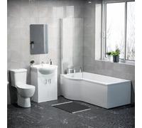Nes Home 1600mm Lh P Shaped Bath, Front Panel & Screen With Vanity & Toilet